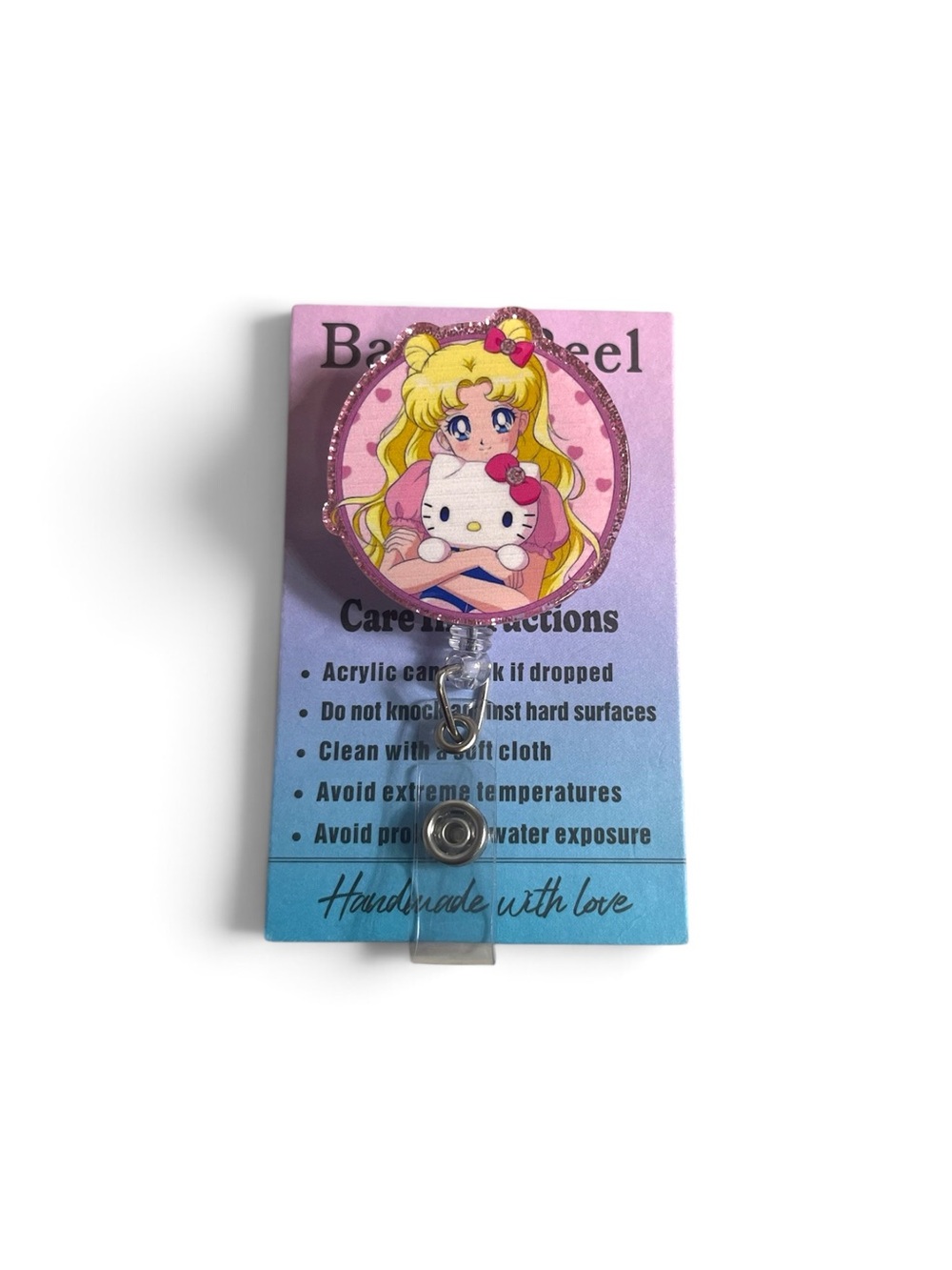 Pink Sailor Moon x Hello Kitty Badge Reel - Cute Women’s Accessory